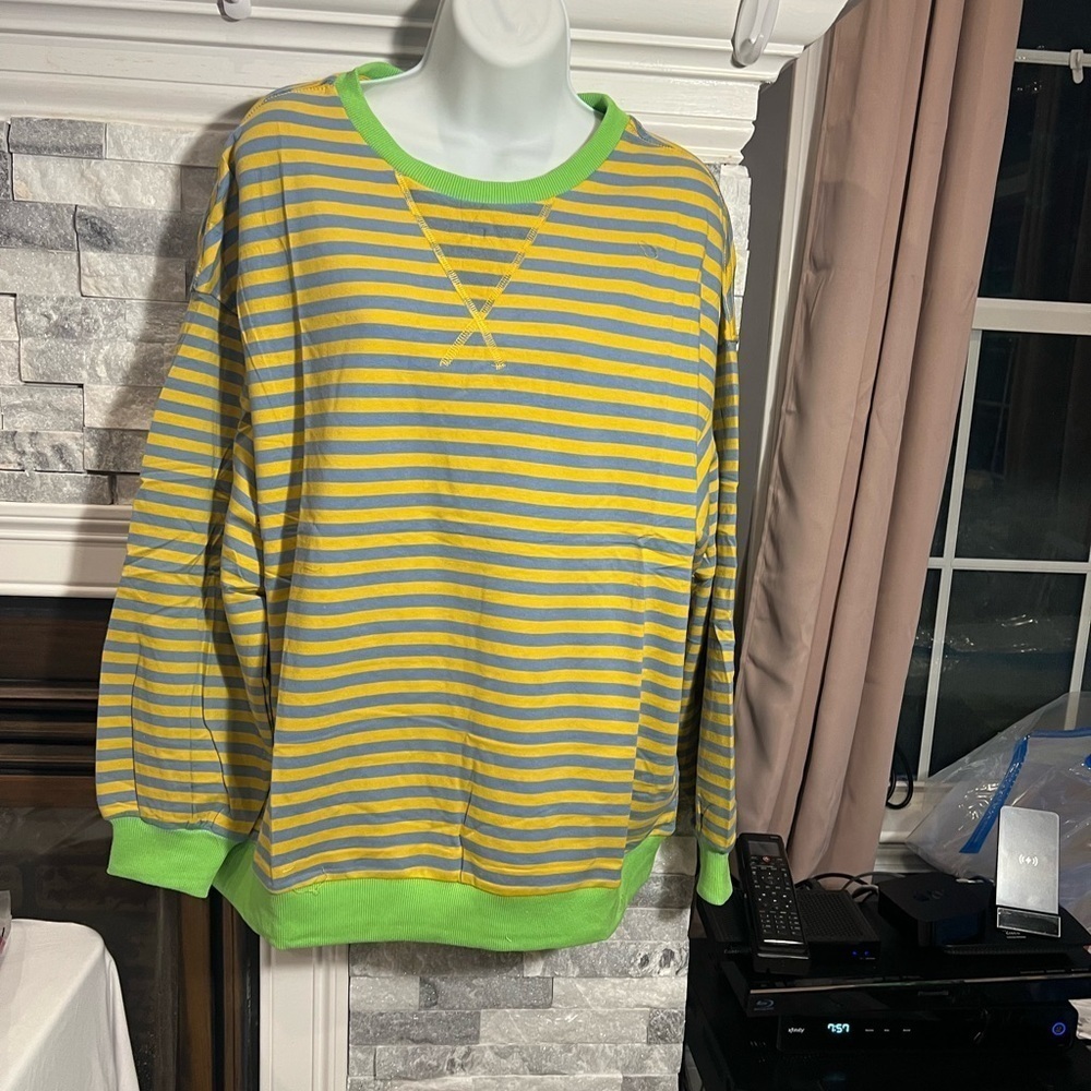 Athmile Y2K Oversized Striped Sweater – Green/Yellow/Blue – Size S – NWT - Picture 2 of 4